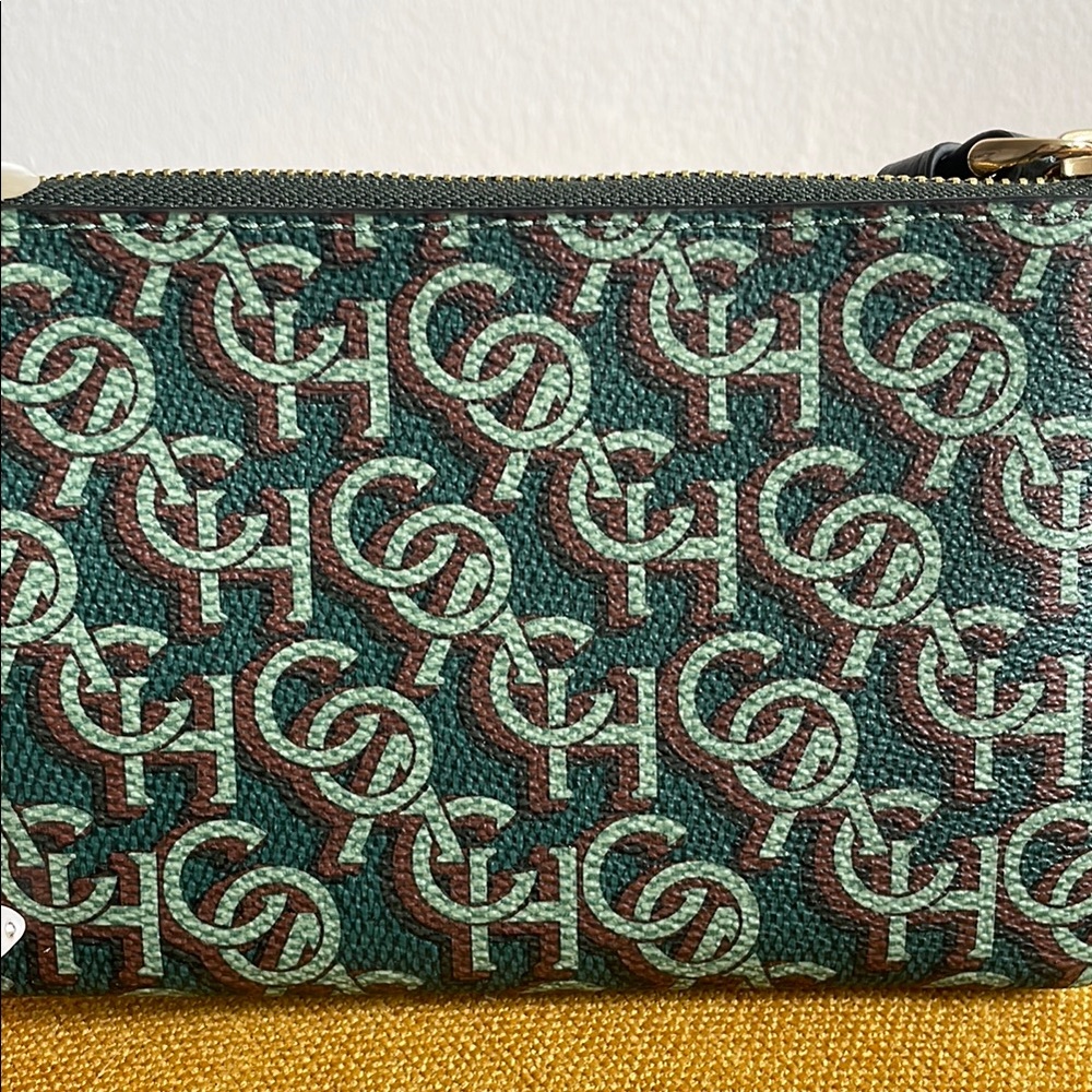 COACH Monogram Green and Brown Wallet NEW